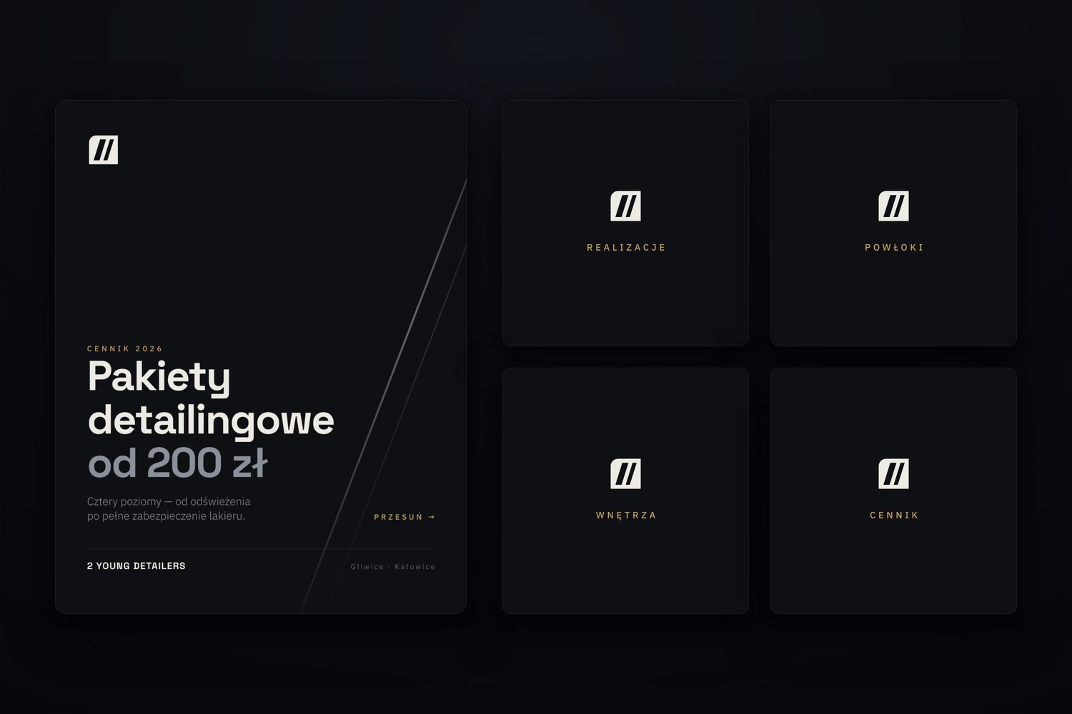 the price list carousel cover and four highlight covers for the 2 Young Detailers Instagram profile
